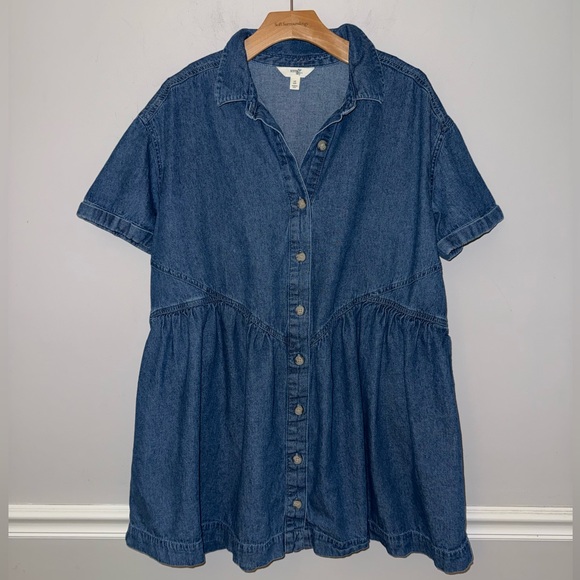 Terra & Sky Dresses & Skirts - Terra & sky western country denim jean button down short sleeve dress. 0X  14W.